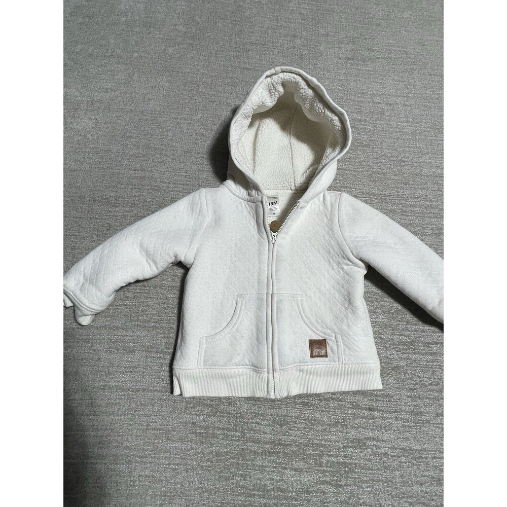 Carter's Sweater Toddler White Size 18M Hoodie Full Zip Knit Sherpa
